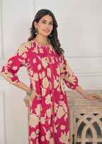 Women Floral Print Pleated Kurta Pant Set