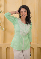 Women Chikankari Embroidered Ethnic Tunic Top