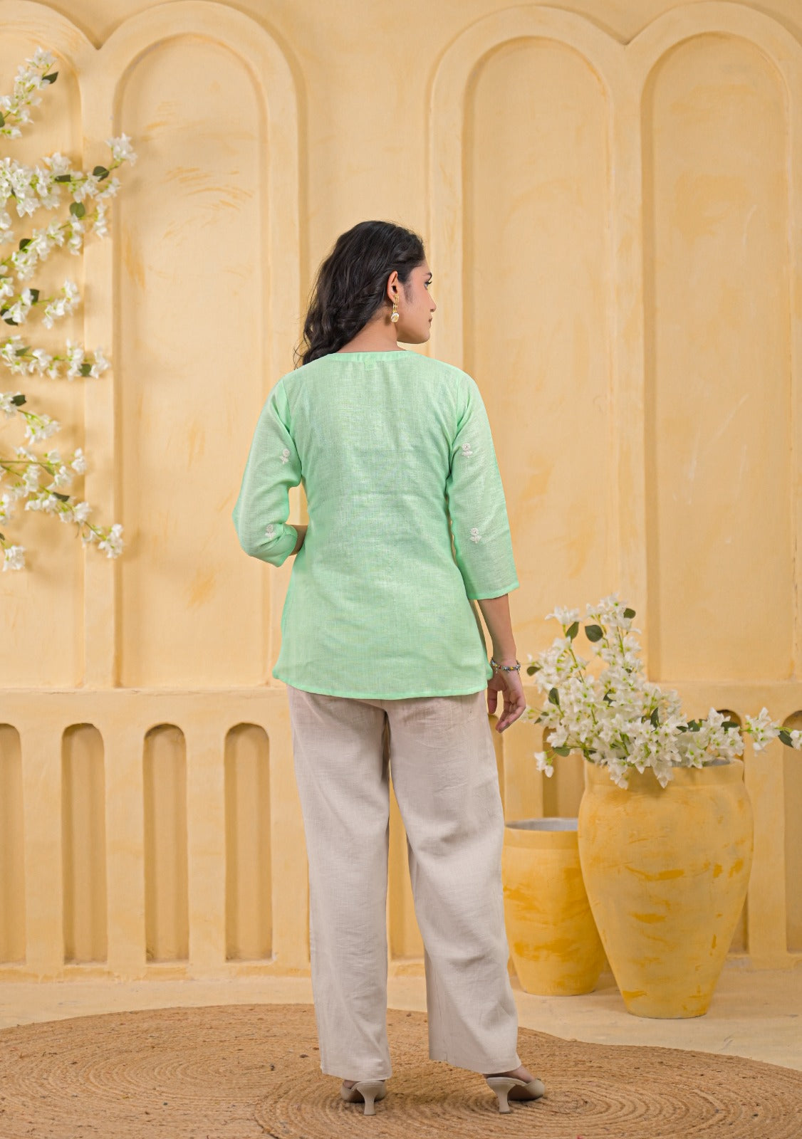Women Chikankari Embroidered Ethnic Tunic Top