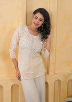 Women Chikankari Embroidered Ethnic Tunic Top