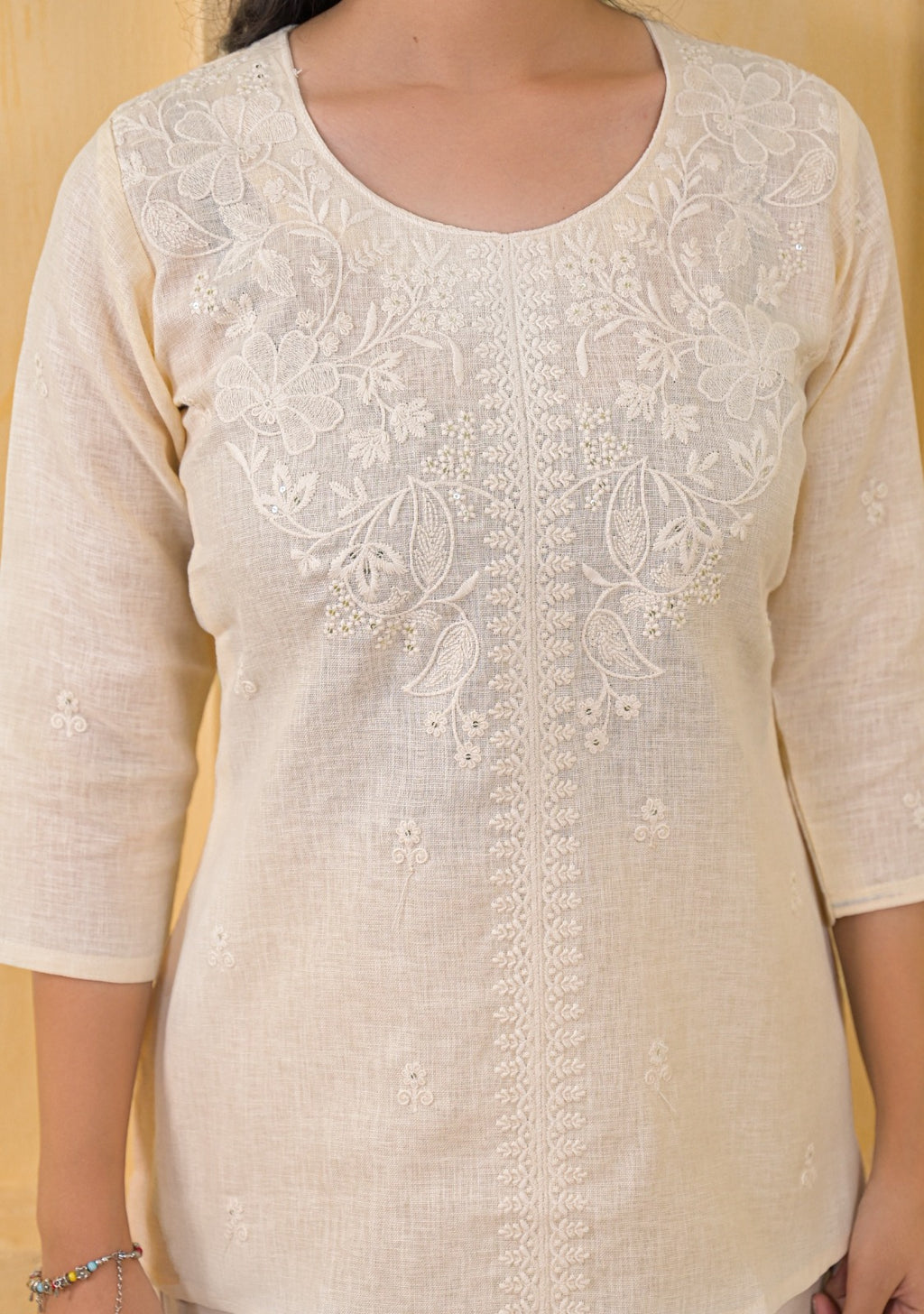 Women Chikankari Embroidered Ethnic Tunic Top