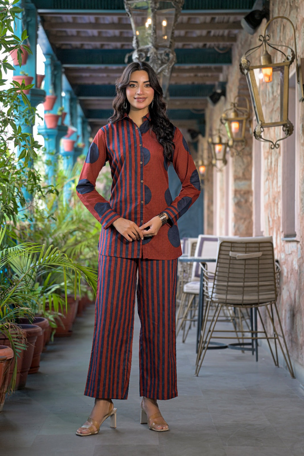 Women Striped Shirt Style 2-Piece Co-Ord Set