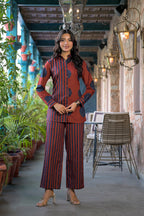 Women Striped Shirt Style 2-Piece Co-Ord Set
