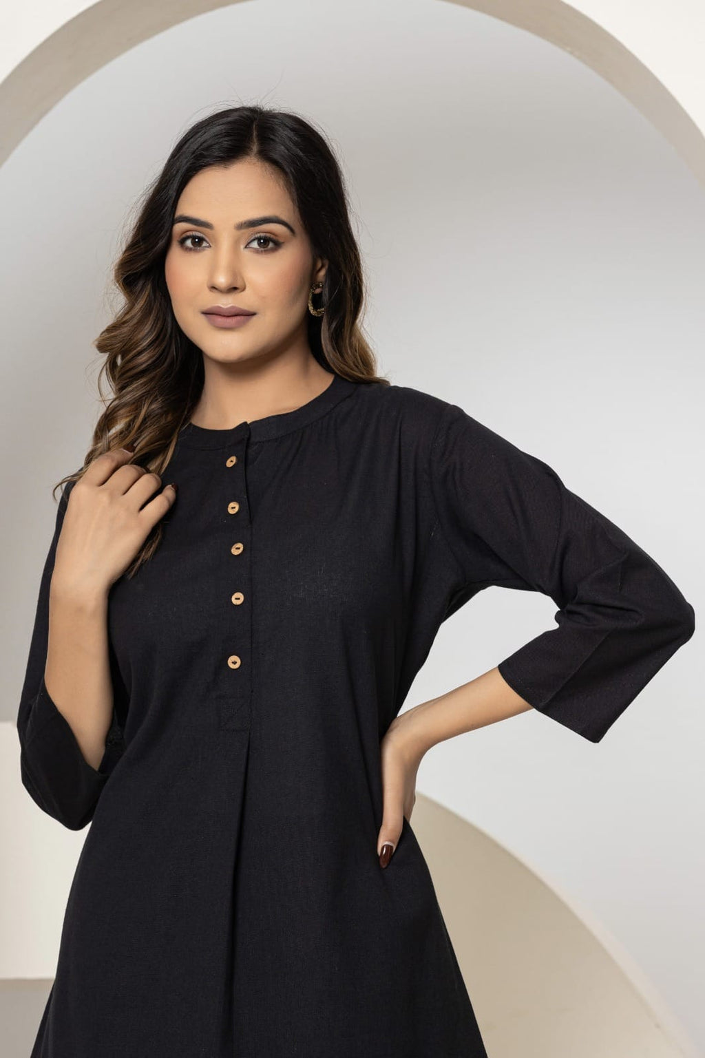 Pure Slub Cotton Button-Placket Tunic & Straight Pant Co-Ord Set