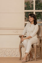 Pure Slub Cotton Button-Placket Tunic & Straight Pant Co-Ord Set