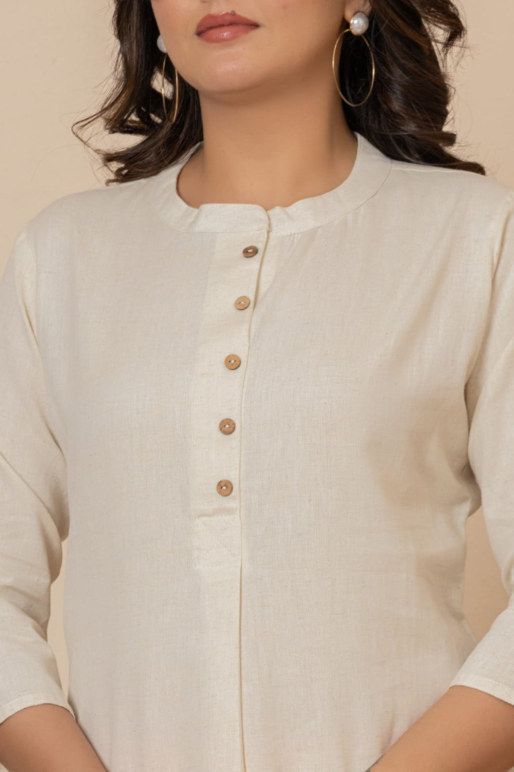 Pure Slub Cotton Button-Placket Tunic & Straight Pant Co-Ord Set