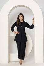 Pure Slub Cotton Button-Placket Tunic & Straight Pant Co-Ord Set