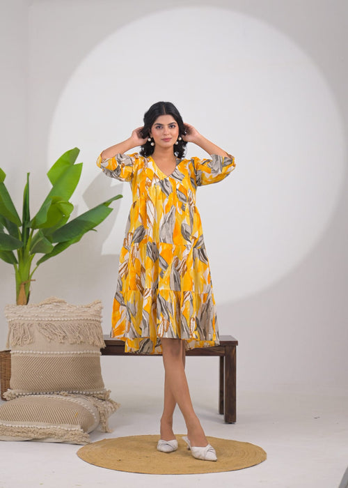Abstract Printed Tiered Midi Dress