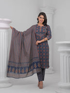 Traditional Ethnic Jaal & Floral Boota Print 3 Piece Kurta Set
