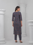 Traditional Ethnic Jaal & Floral Boota Print 3 Piece Kurta Set