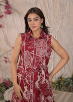 Floral Printed Sleeveless Shirt Dress