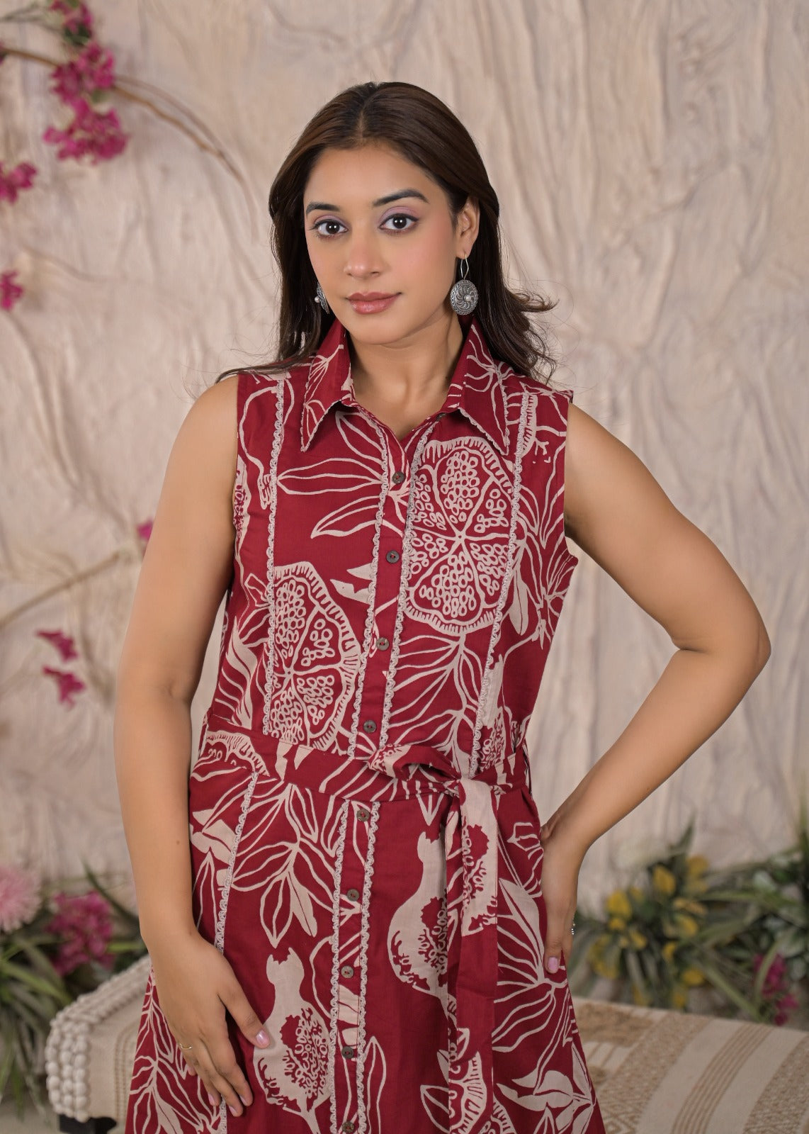 Floral Printed Sleeveless Shirt Dress