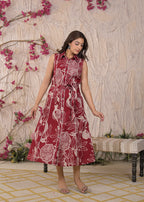 Floral Printed Sleeveless Shirt Dress