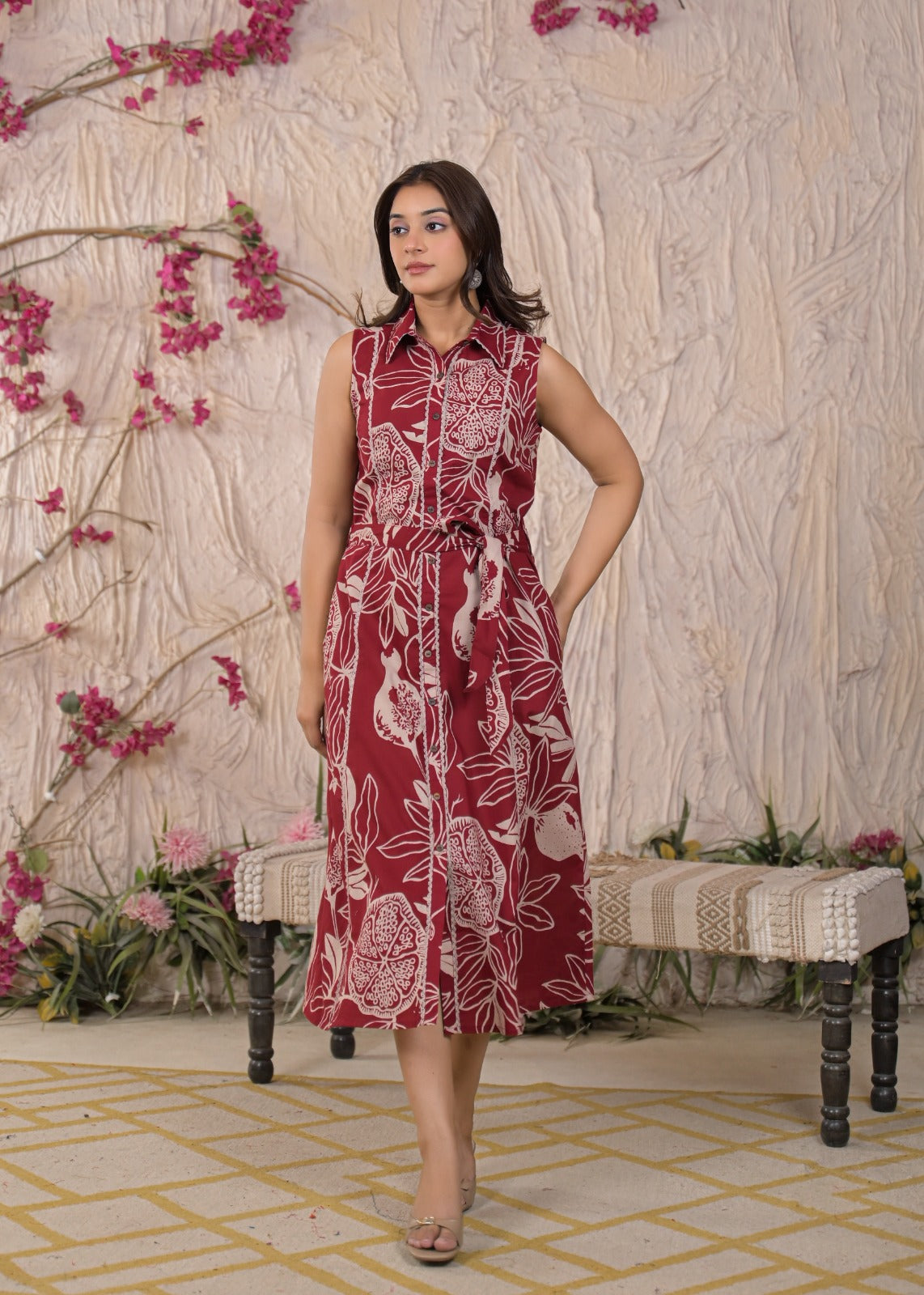 Floral Printed Sleeveless Shirt Dress