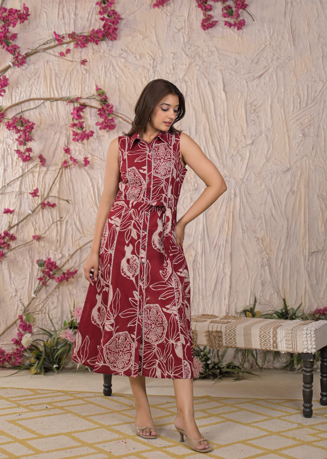 Floral Printed Sleeveless Shirt Dress