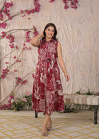 Floral Printed Sleeveless Shirt Dress