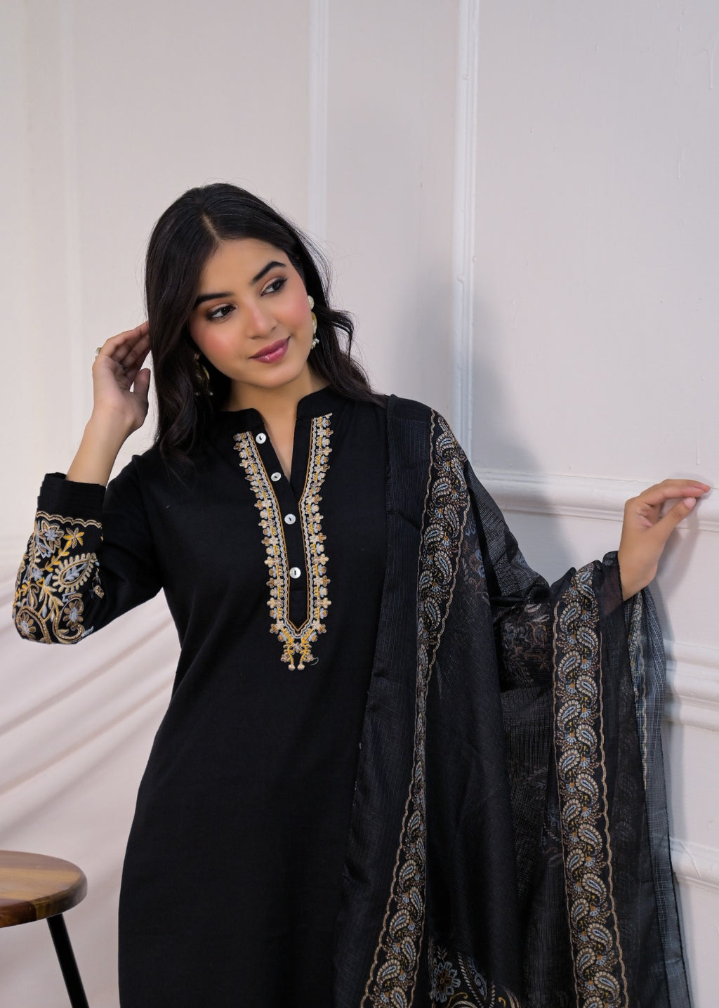 Embroidered Kurta with Printed Dupatta