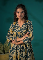 Ikat Print V-Neck Kurta Pant Set