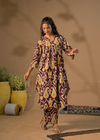 Ikat Print V-Neck Kurta Pant Set