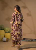 Ikat Print V-Neck Kurta Pant Set