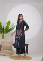 Embroidered V-Neck Straight Kurta Pant Set