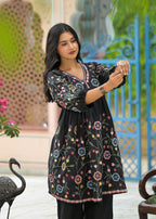 Floral Embroidered Peplum Kurta Pant Set