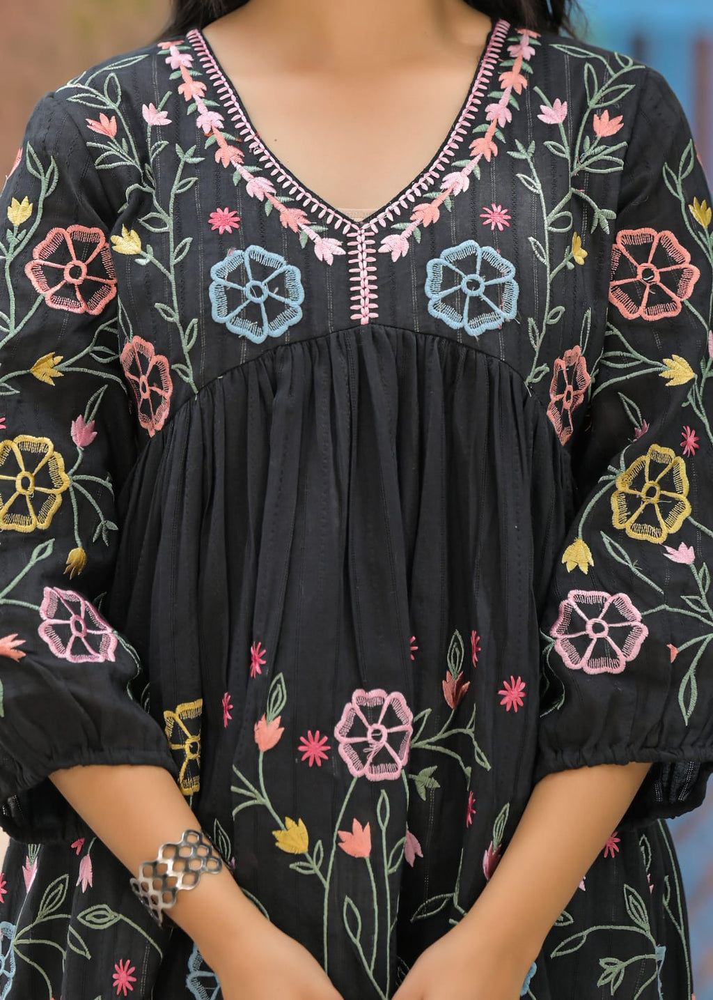 Floral Embroidered Peplum Kurta Pant Set