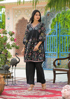 Floral Embroidered Peplum Kurta Pant Set