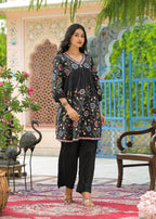 Floral Embroidered Peplum Kurta Pant Set