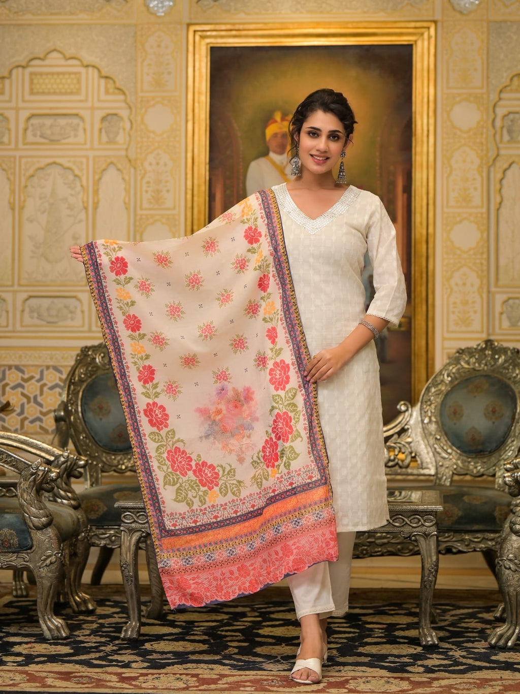 Printed Straight Kurta Pant Dupatta Set