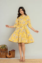 Floral Printed Shirt Collar Fit & Flare Dress