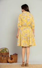 Floral Printed Shirt Collar Fit & Flare Dress