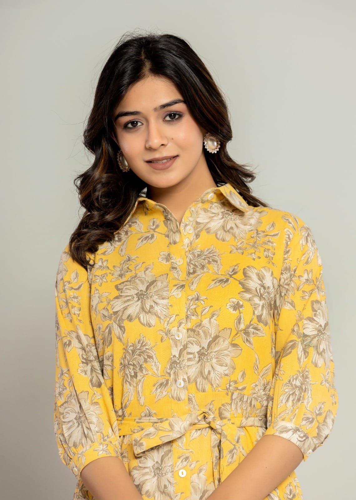 Floral Printed Shirt Collar Fit & Flare Dress