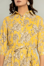 Floral Printed Shirt Collar Fit & Flare Dress