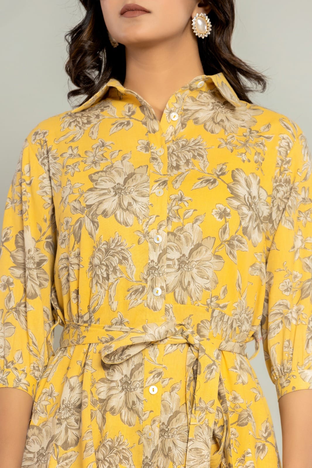 Floral Printed Shirt Collar Fit & Flare Dress