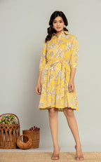 Floral Printed Shirt Collar Fit & Flare Dress
