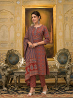 Traditional Ethnic Jaal & Floral Boota Print 3 Piece Kurta Set