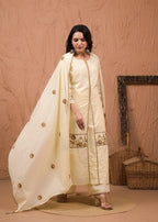 Floral Embroidered Kurta Palazzo with Dupatta Set