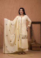 Floral Embroidered Kurta Palazzo with Dupatta Set