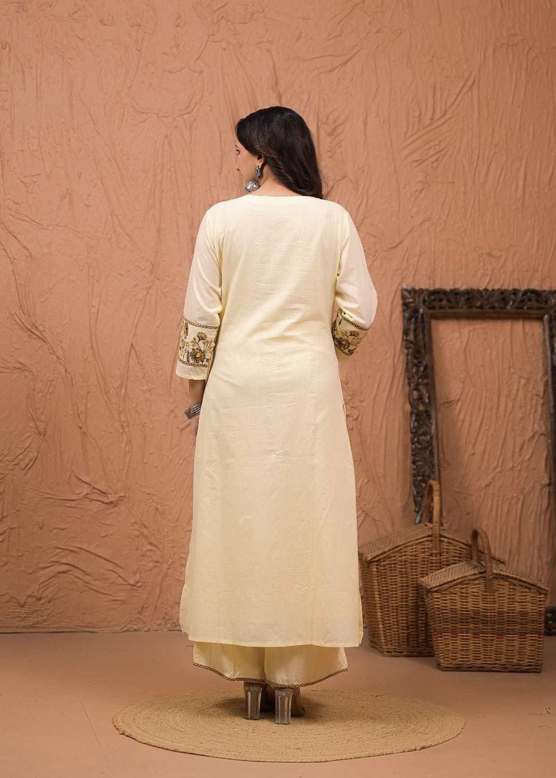 Floral Embroidered Kurta Palazzo with Dupatta Set