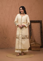 Floral Embroidered Kurta Palazzo with Dupatta Set