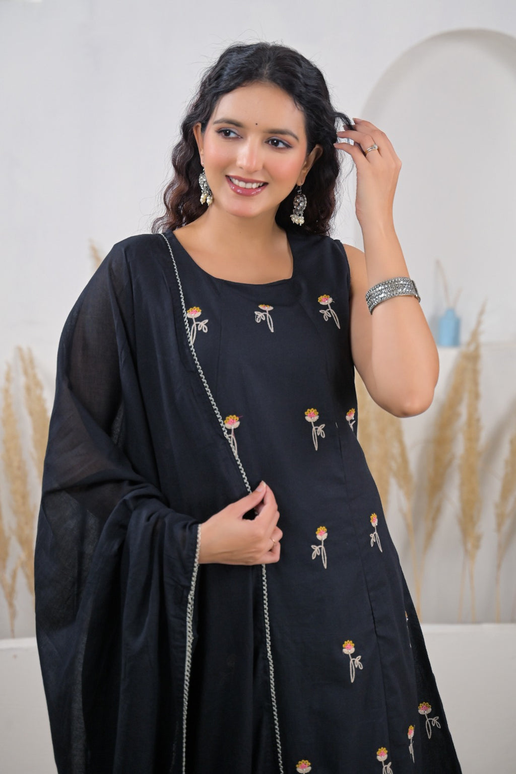 Embroidered Straight Kurta Pant Set with Dupatta