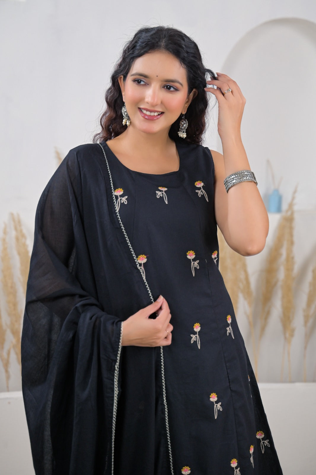 Embroidered Straight Kurta Pant Set with Dupatta
