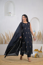 Embroidered Straight Kurta Pant Set with Dupatta