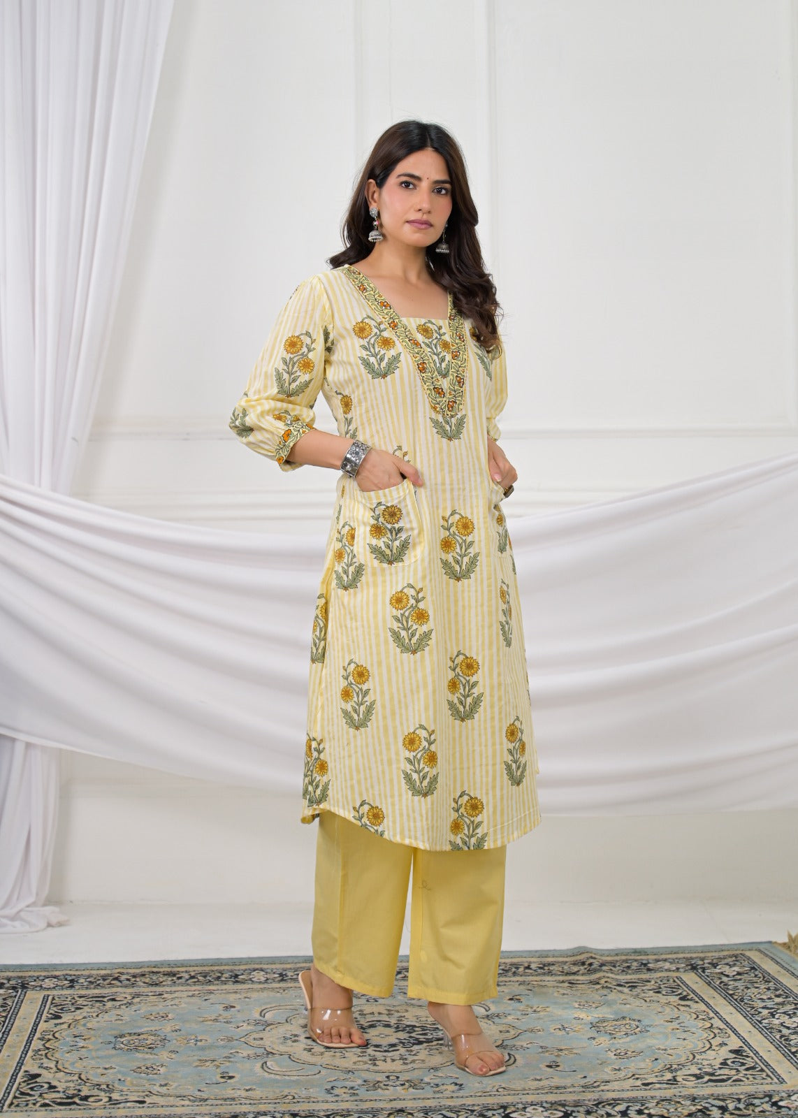 Floral Printed Straight Kurta Pant with Dupatta Set