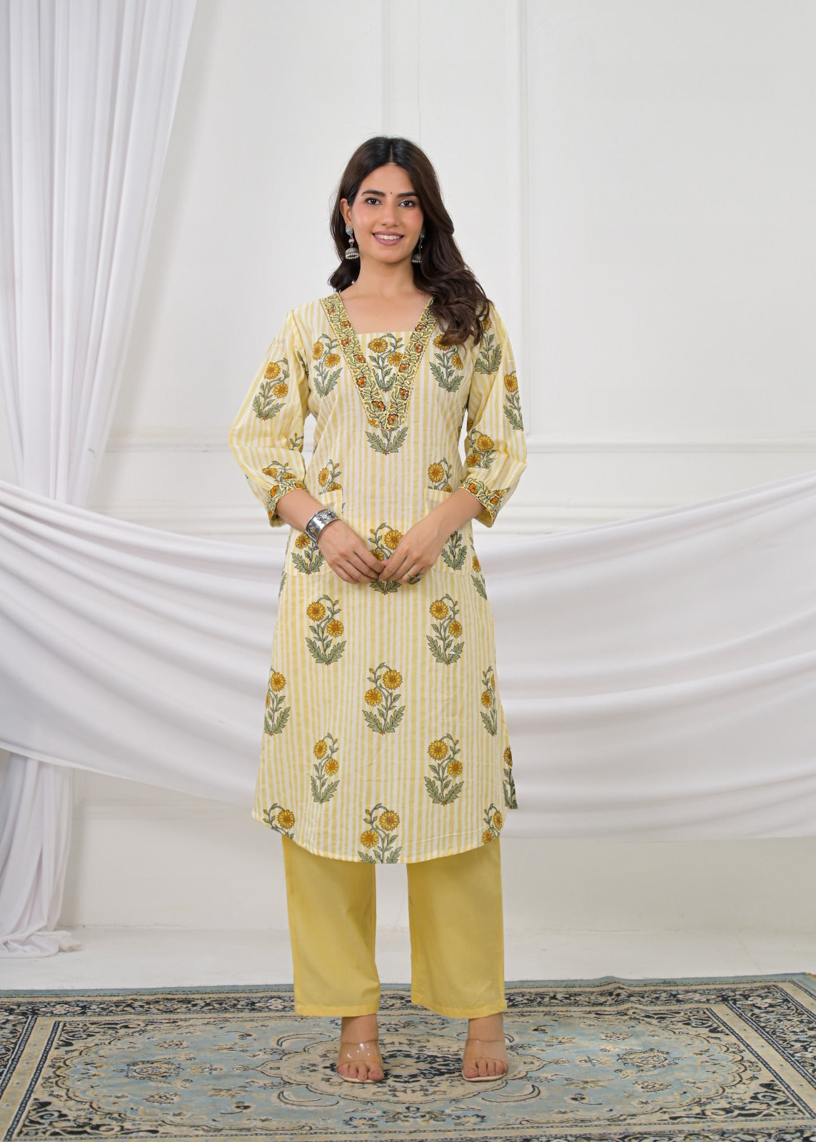 Floral Printed Straight Kurta Pant with Dupatta Set