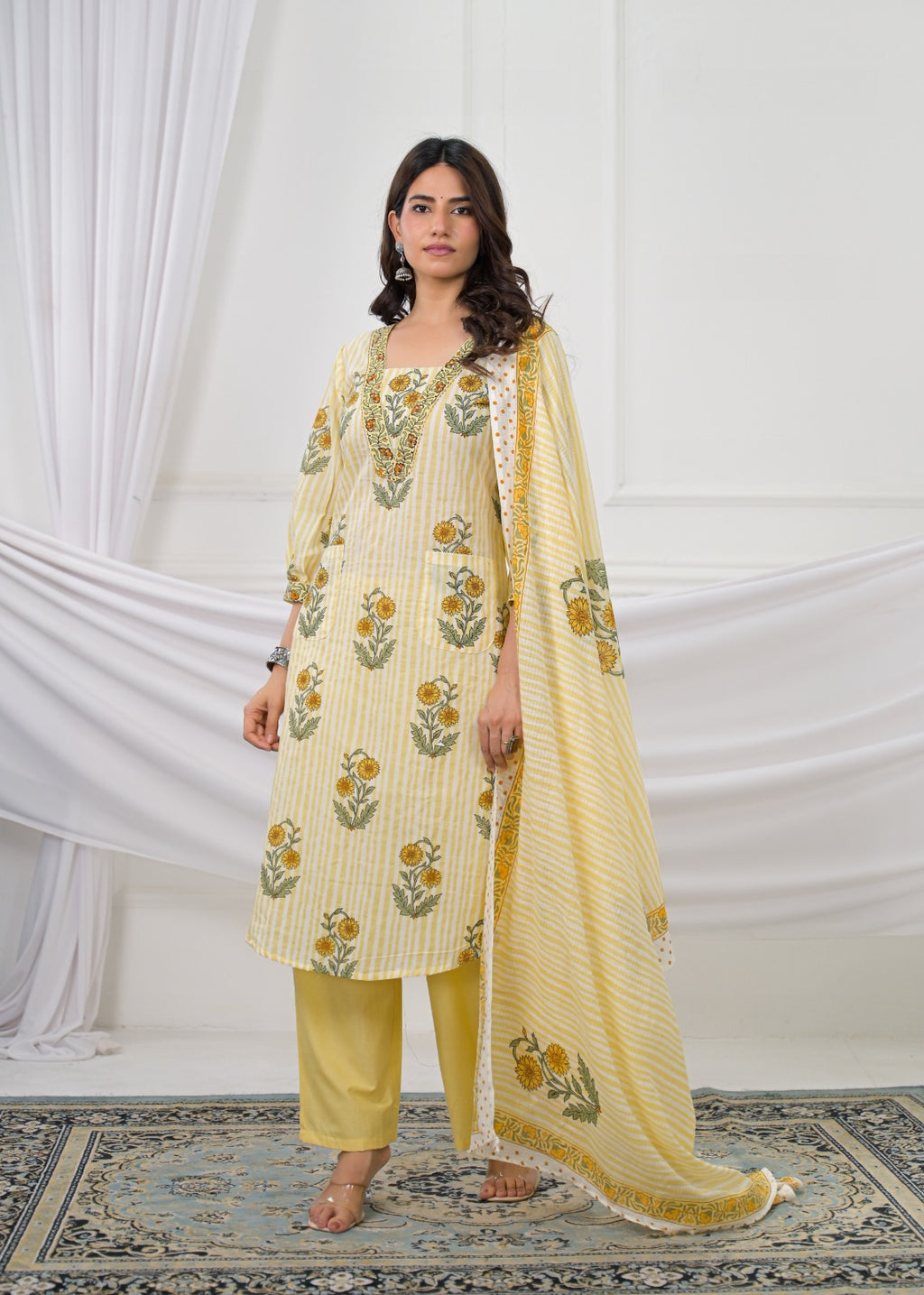 Floral Printed Straight Kurta Pant with Dupatta Set