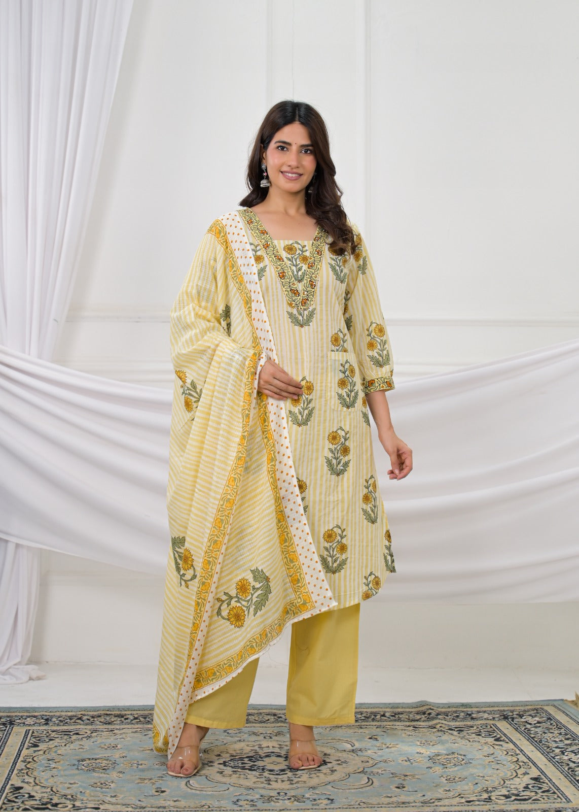 Floral Printed Straight Kurta Pant with Dupatta Set