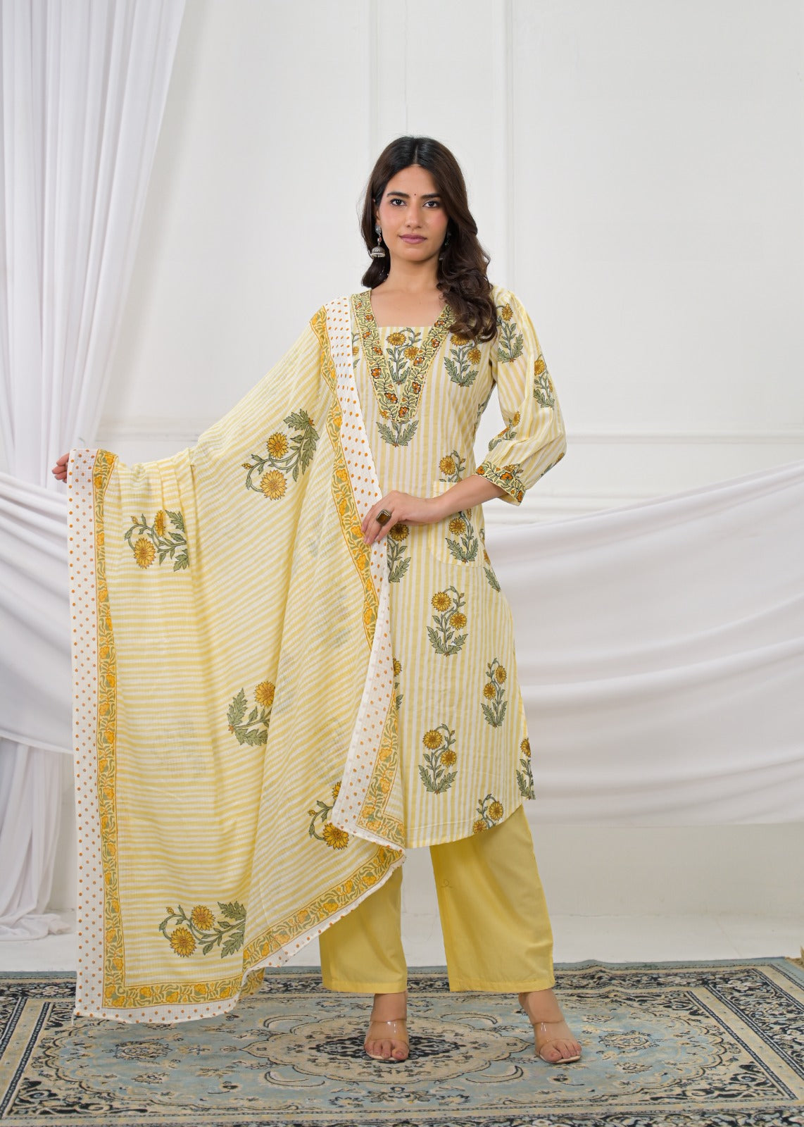 Floral Printed Straight Kurta Pant with Dupatta Set
