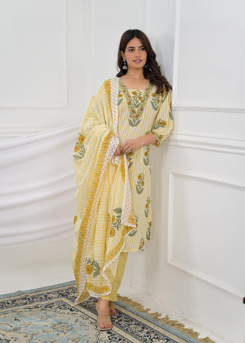 Floral Printed Straight Kurta Pant with Dupatta Set